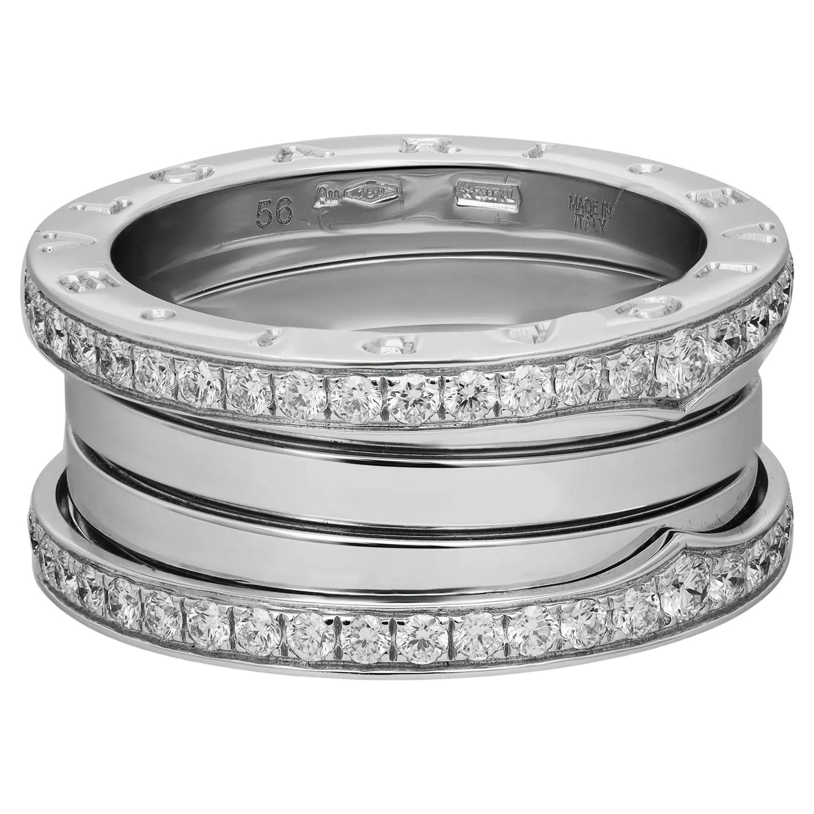 Bvlgari B.Zero1 Diamond Four Band Ring 18K White Gold Size 56 US 7.5 For Sale