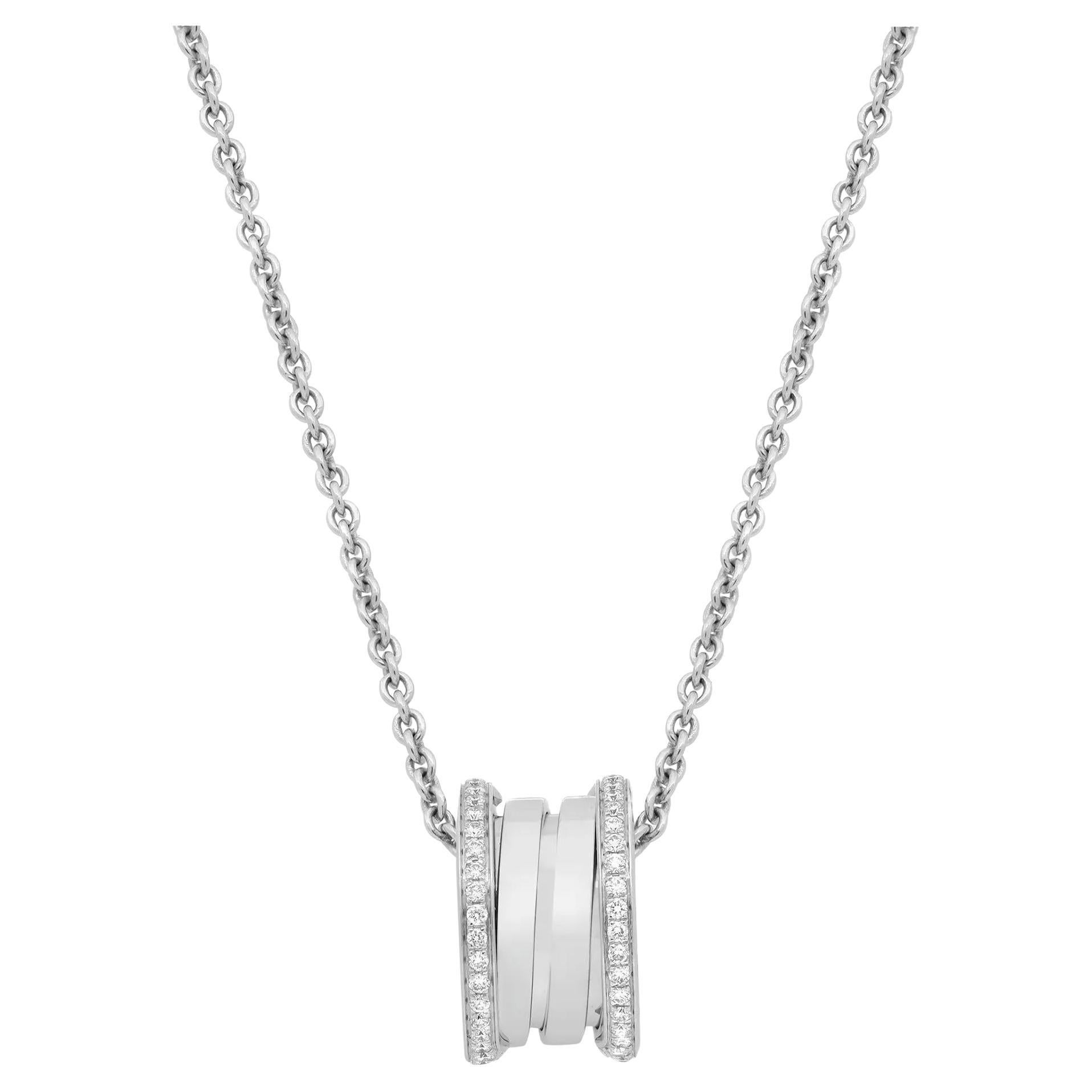 Bvlgari B.Zero1 Diamond Pendant Necklace 18K White Gold 0.38Cttw 18 Inches