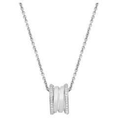 Bvlgari B.Zero1 Diamond Pendant Necklace 18K White Gold 0.38Cttw 18 Inches