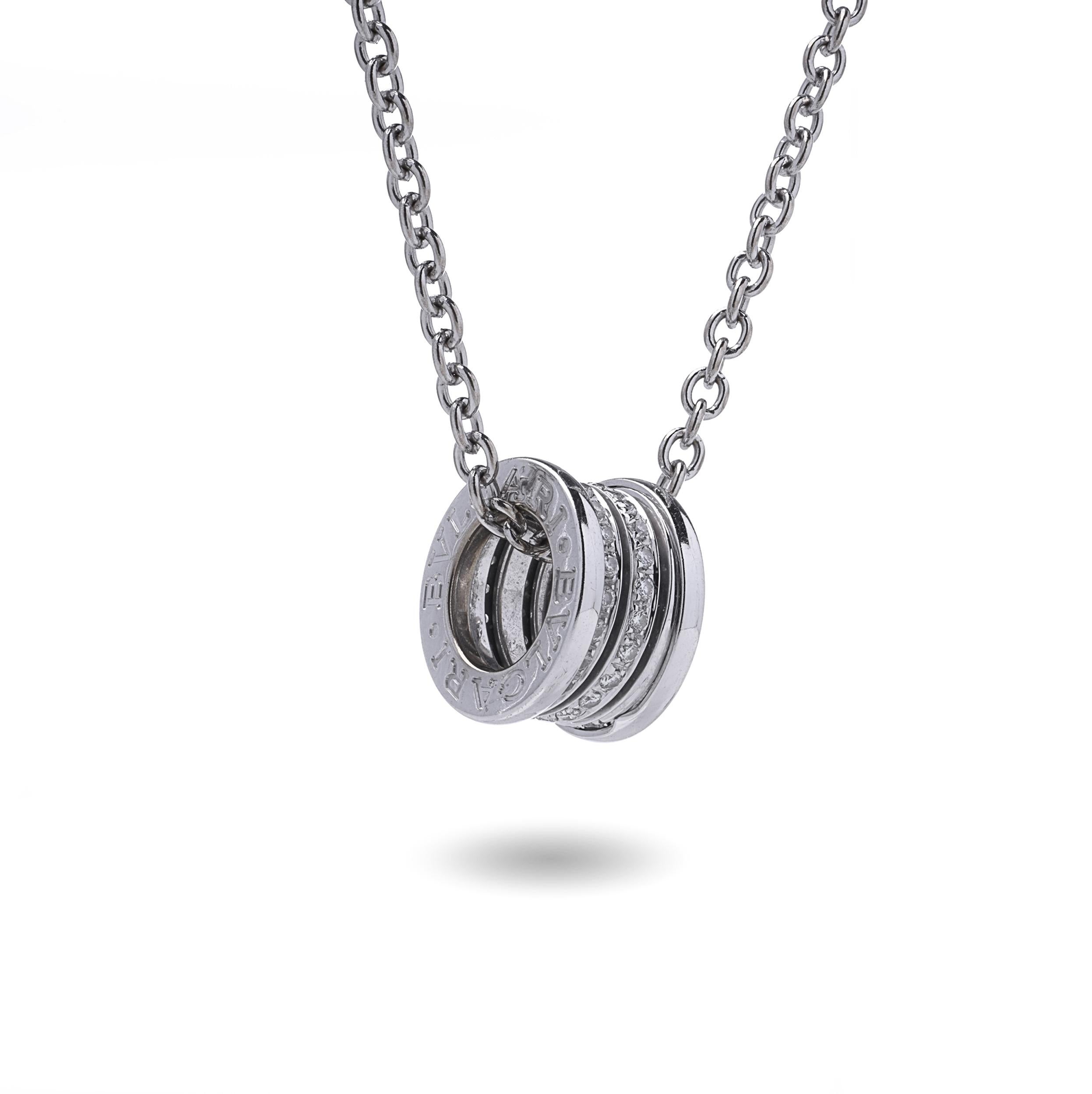 Bvlgari B.Zero1 Diamant-Anhänger-Halskette aus 18 Karat Weißgold im Zustand „Gut“ im Angebot in Braintree, GB