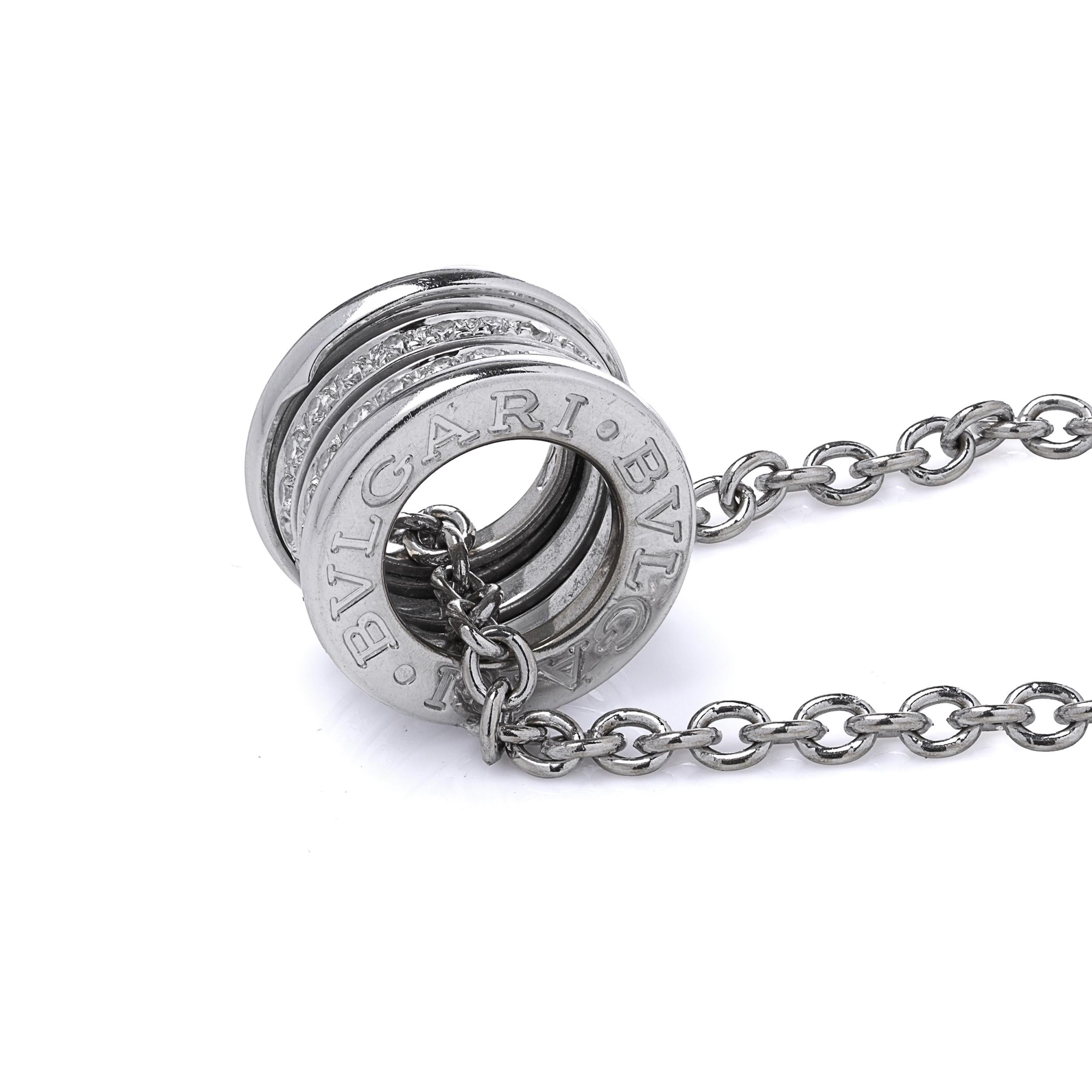Bvlgari B.Zero1 Diamant-Anhänger-Halskette aus 18 Karat Weißgold Damen im Angebot