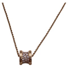 Bvlgari B.zero1 Diamond Yellow Gold Barrel Pendant Necklace