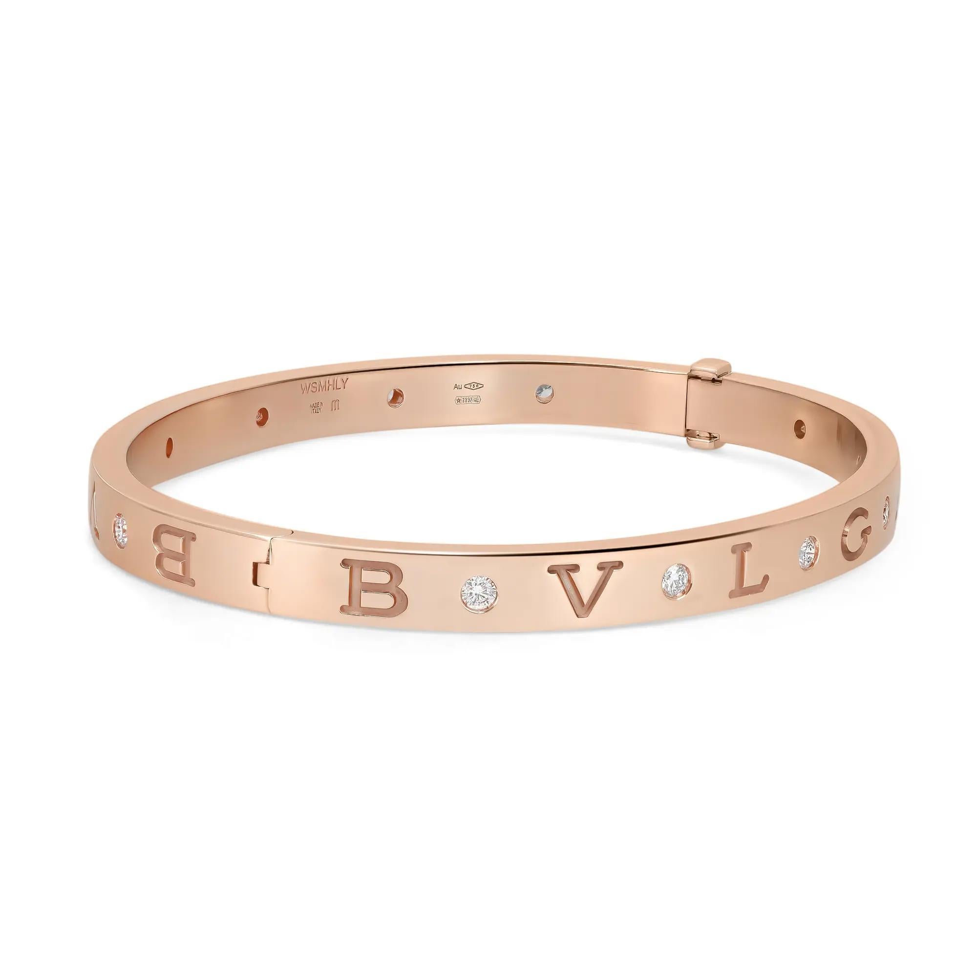 Modern Bvlgari B.zero1 Essential Diamond Bangle Bracelet 18K Rose Gold Size Medium For Sale
