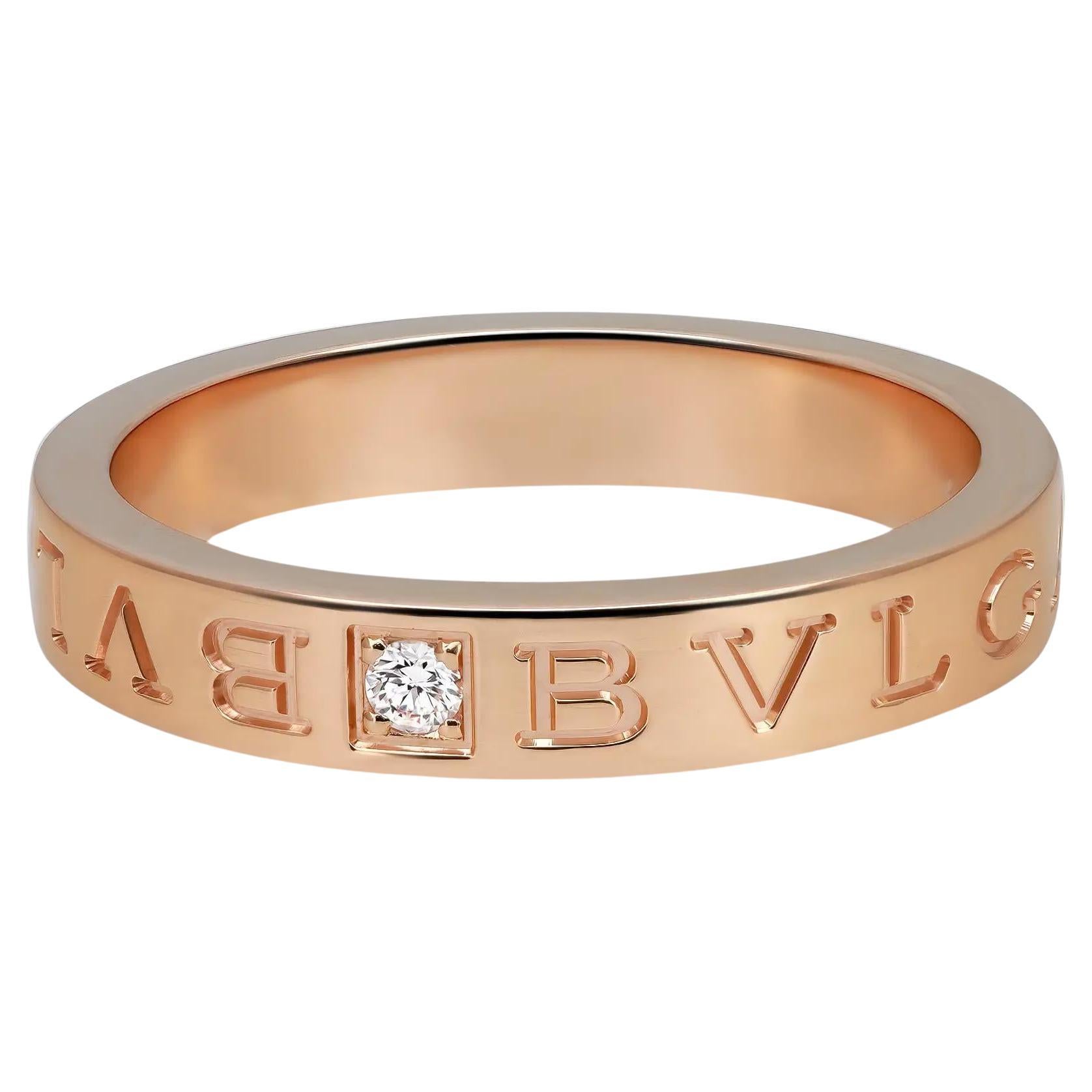 Bvlgari B.Zero1 Essential Double Logo Band Ring 18K Rose Gold Size 62 US 10 For Sale