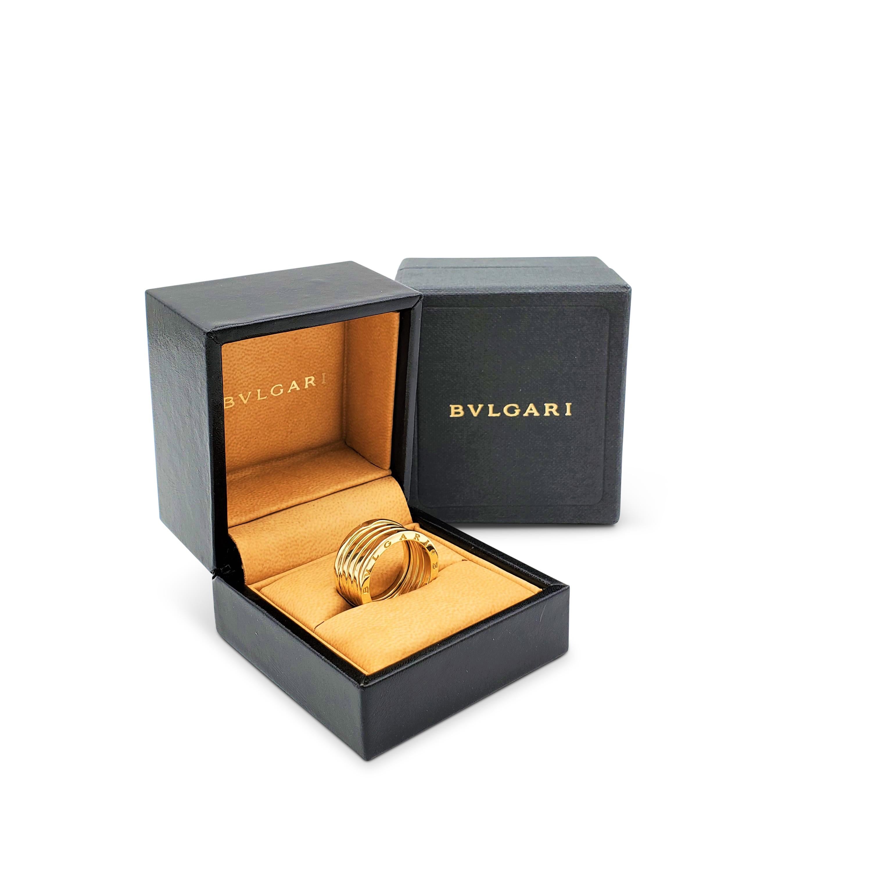 Authentischer klassischer Bvlgari B.zero1 Ring mit der charakteristischen Spirale des Hauses, die aus der Tubogas-Technik hervorgegangen ist. Signiert Bvlgari, 750, Hergestellt in Italien. Ringgröße 55 (US 7 1/4). Der Ring ist mit der ursprünglichen