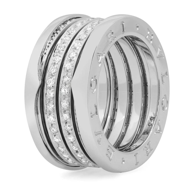 Bvlgari B.Zero1 Four Band Diamond Ring 18K White Gold 0.80Cttw Size 53