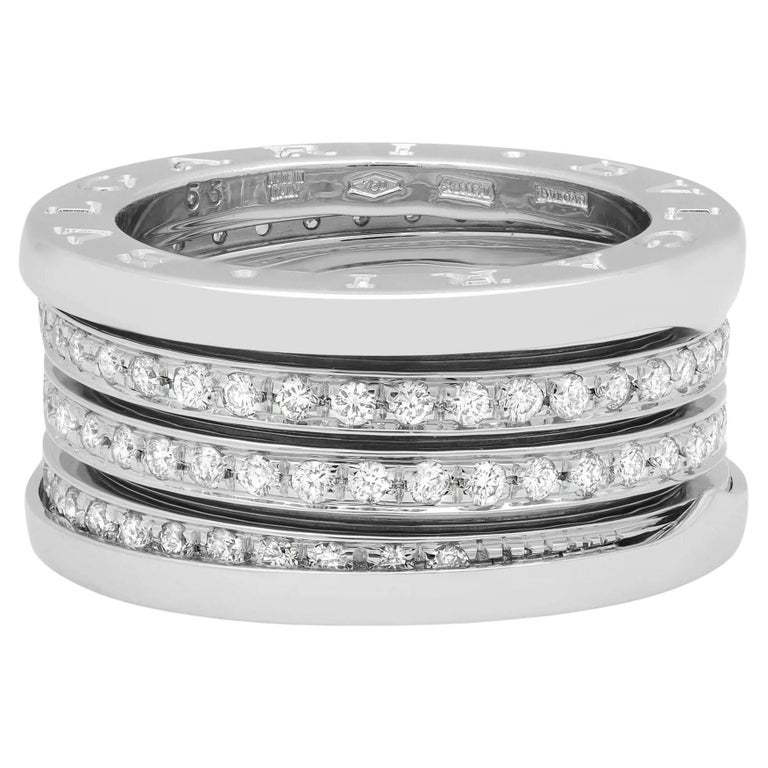 Bvlgari B.Zero1 Four Band Diamond Ring 18K White Gold 0.80Cttw Size 53