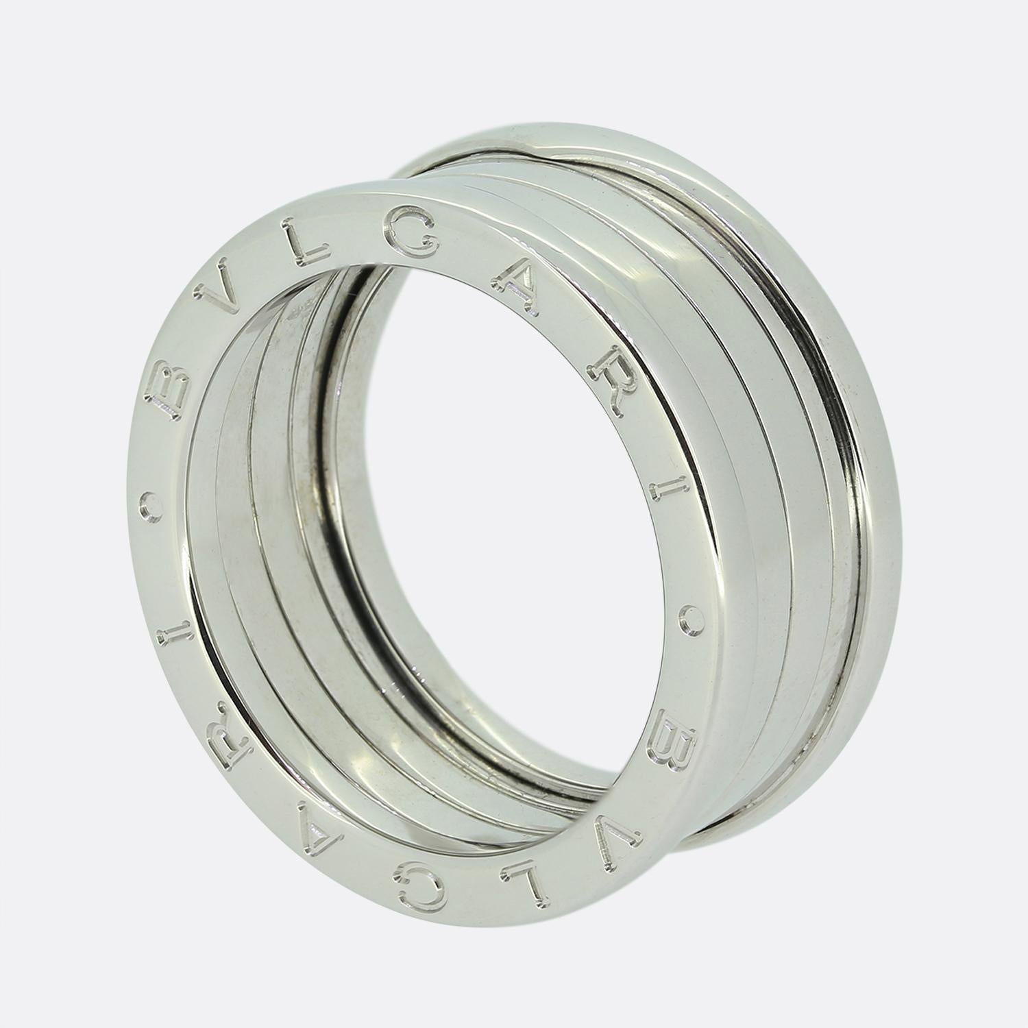 Here we have an excellently crafted B.Zero1 ring from the world renowned Italian jewellery house of Bvlagri. This is the four band model which has been crafted from 18ct white gold.

The B.zero1 collection is inspired by the Roman colosseum, the