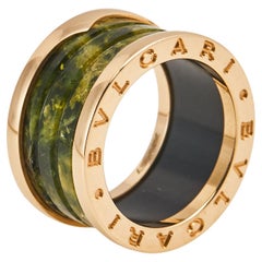 Bvlgari B.Zero1 Green Marble 18K Rose Gold 4-Band Ring Size 52