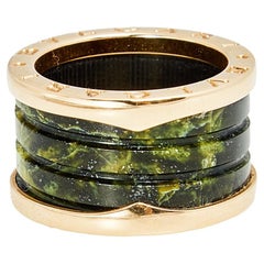 Bvlgari B.Zero1 Green Marble 18K Rose Gold Band Ring 50