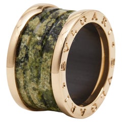 Bvlgari B.Zero1 Green Marble 18K Rose Gold Band Ring Size 50