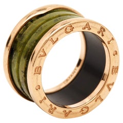 Bvlgari B.Zero1 Green Marble 18k Rose Gold Band Ring Size 52