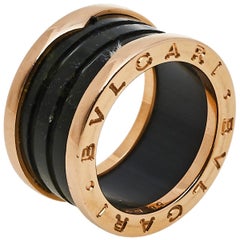Bvlgari B.Zero1 Green Marble 18K Rose Gold Four-Band Ring Size 50