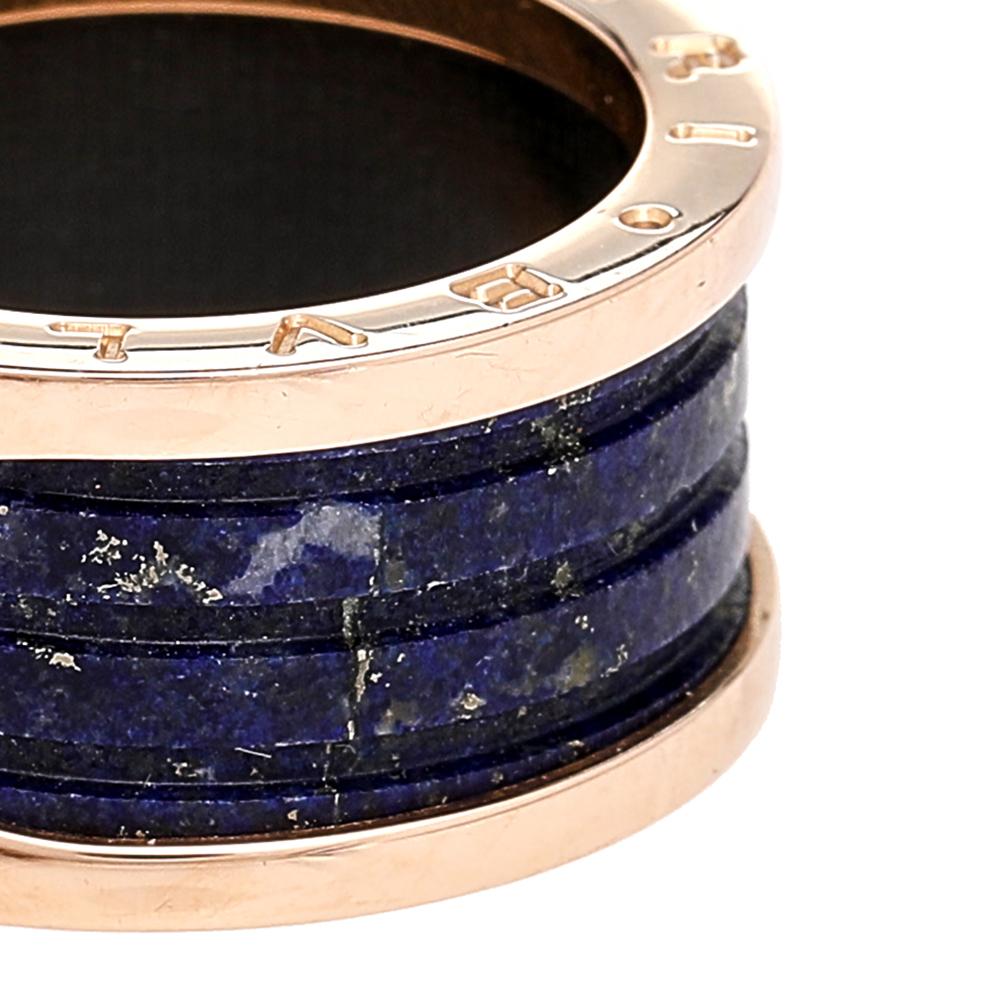 Contemporary Bvlgari B.Zero1 Lapis Lazuli 18K Rose Gold 4-Band Ring Size 59