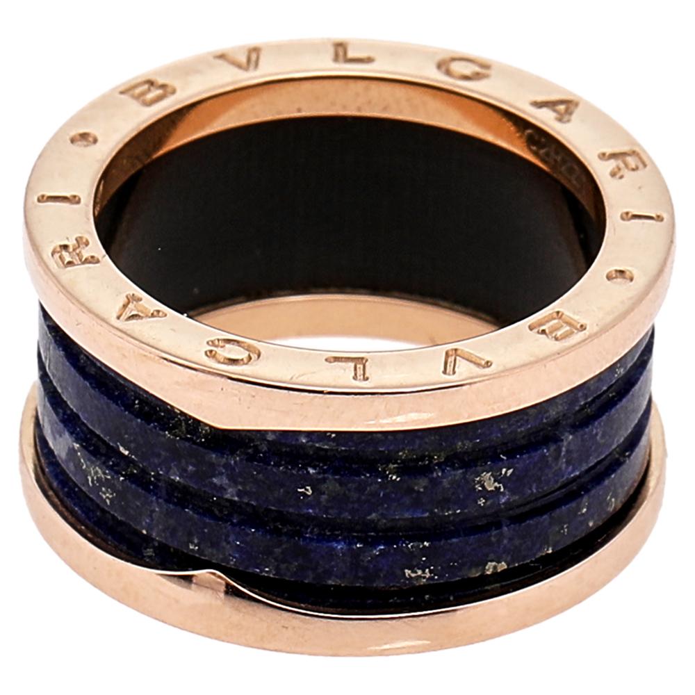 Bvlgari B.Zero1 Lapis Lazuli 18K Rose Gold 4-Band Ring Size 59 In Good Condition In Dubai, Al Qouz 2