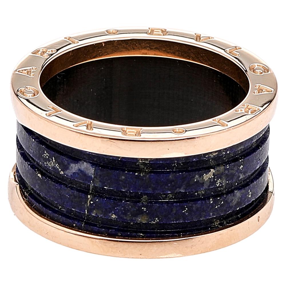 Women's Bvlgari B.Zero1 Lapis Lazuli 18K Rose Gold 4-Band Ring Size 59