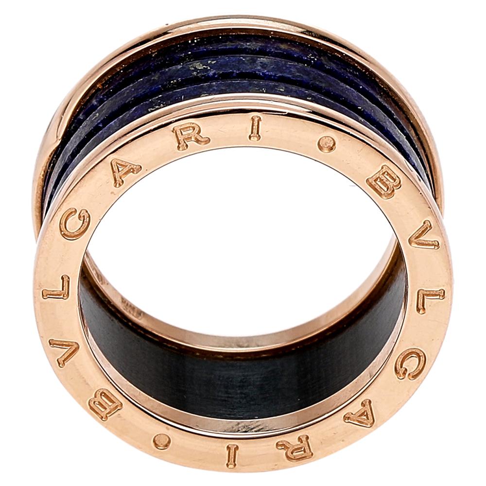 Bvlgari B.Zero1 Lapis Lazuli 18K Rose Gold 4-Band Ring Size 59 1