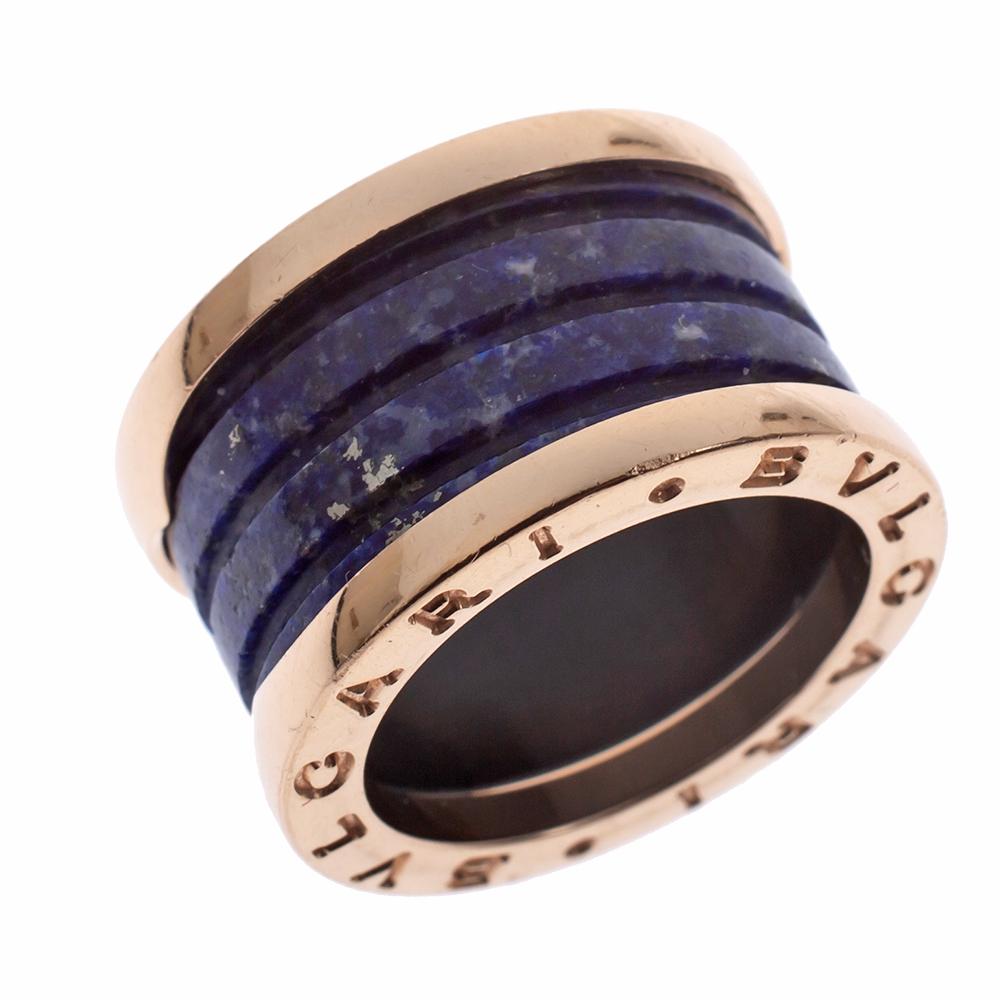 Contemporary Bvlgari B.Zero1 Lapis Lazuli 18K Rose Gold Band Ring Size 48