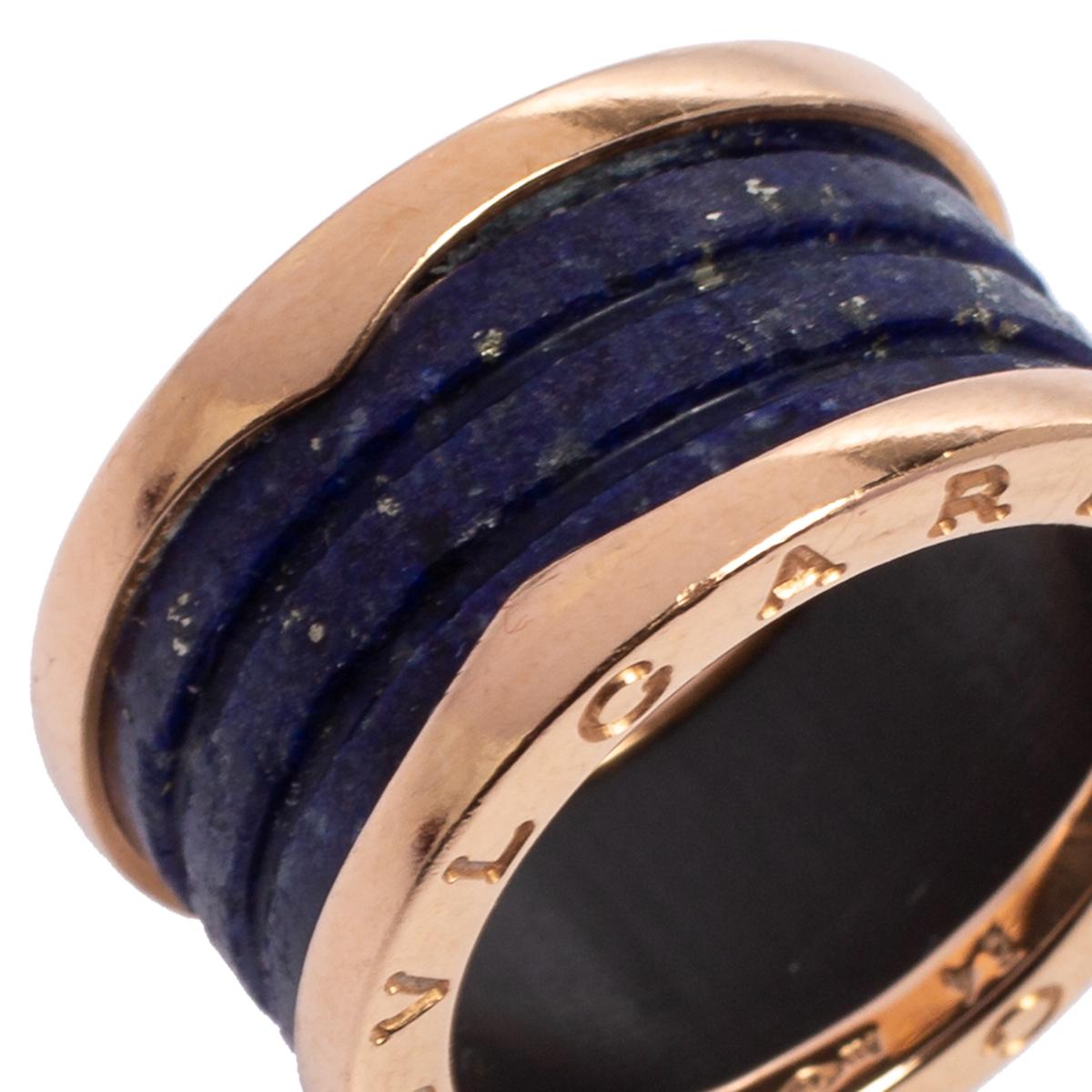 Contemporary Bvlgari B.Zero1 Lapis Lazuli 18K Rose Gold Band Ring Size 54