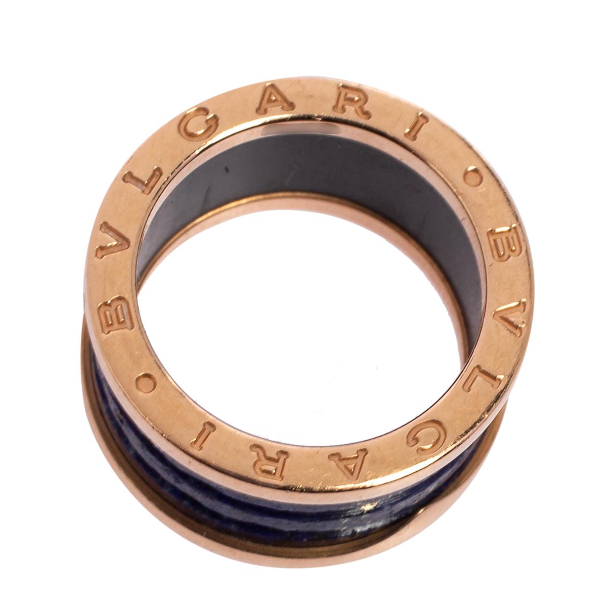 Women's Bvlgari B.Zero1 Lapis Lazuli 18K Rose Gold Band Ring Size 54