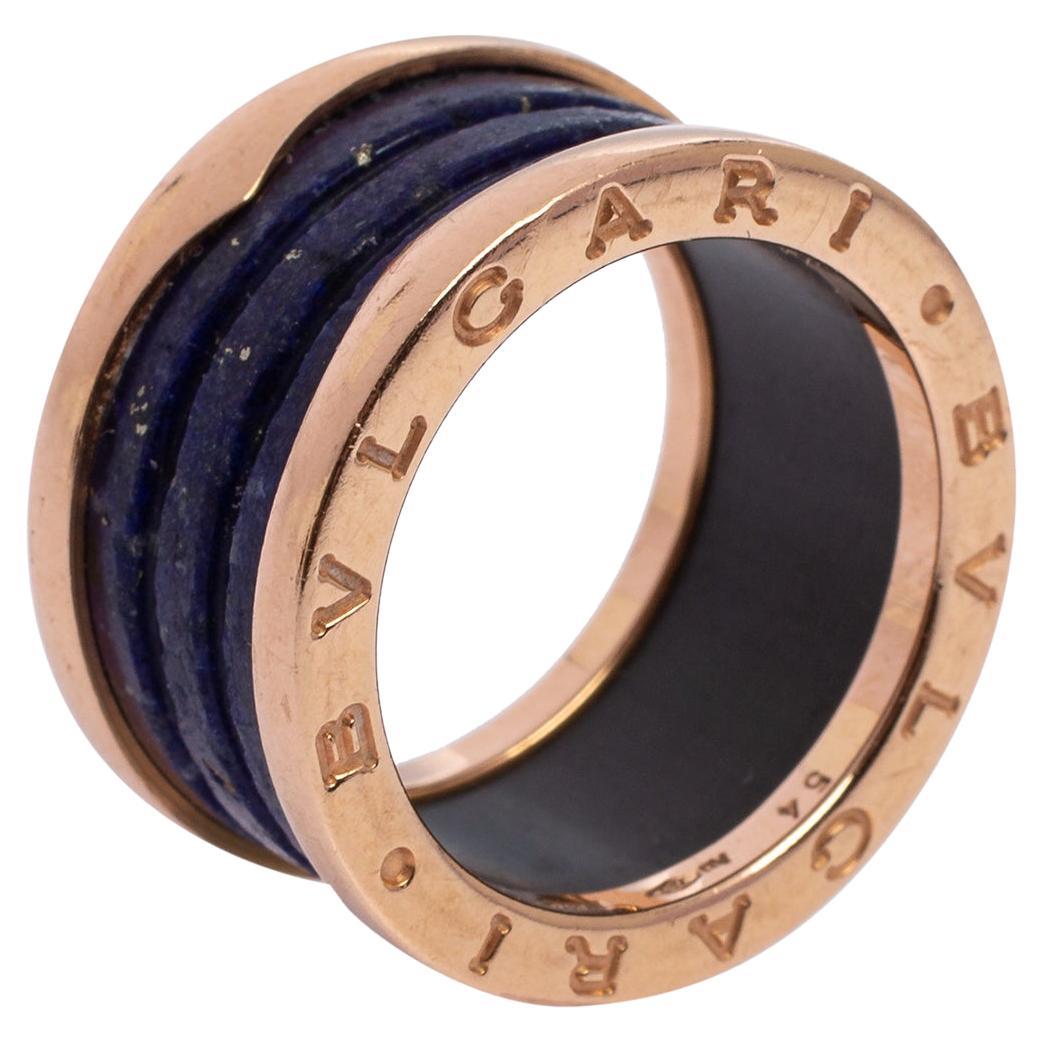 Bvlgari B.Zero1 Lapis Lazuli 18K Rose Gold Band Ring Size 54