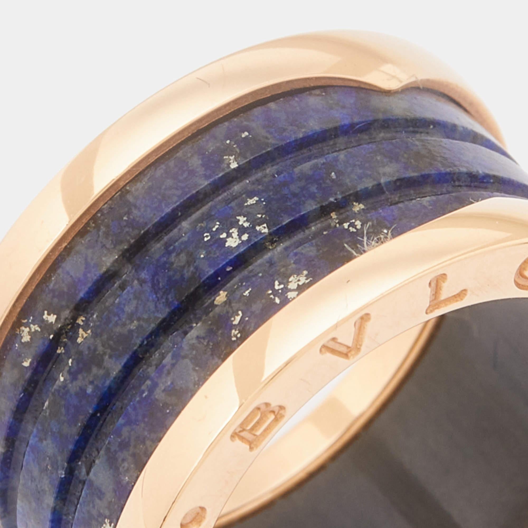 Rose Cut Bvlgari B.Zero1 Lapis Lazuli 18k Rose Gold Ring Size 54