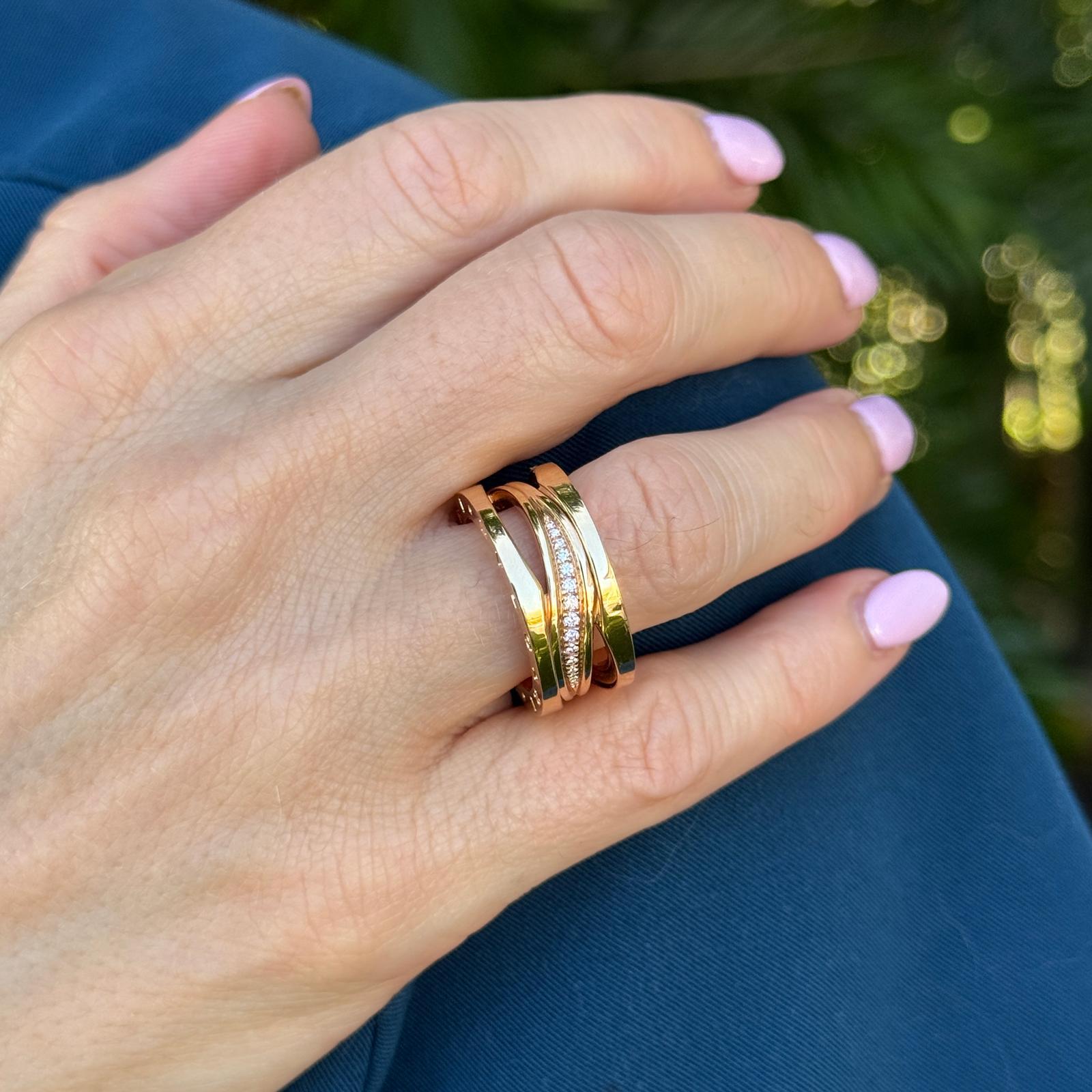 Modern Bvlgari B.zero1 Legend Gold 18 Karat Rose Gold Ring with Diamonds Size 55 B&P NE For Sale