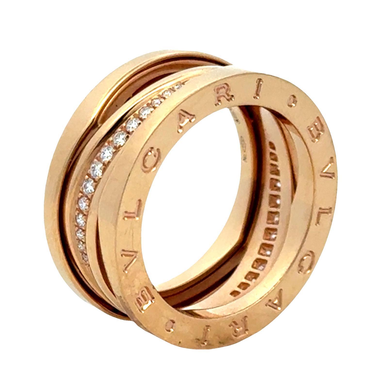 Brilliant Cut Bvlgari B.zero1 Legend Gold 18 Karat Rose Gold Ring with Diamonds Size 55 B&P NE For Sale