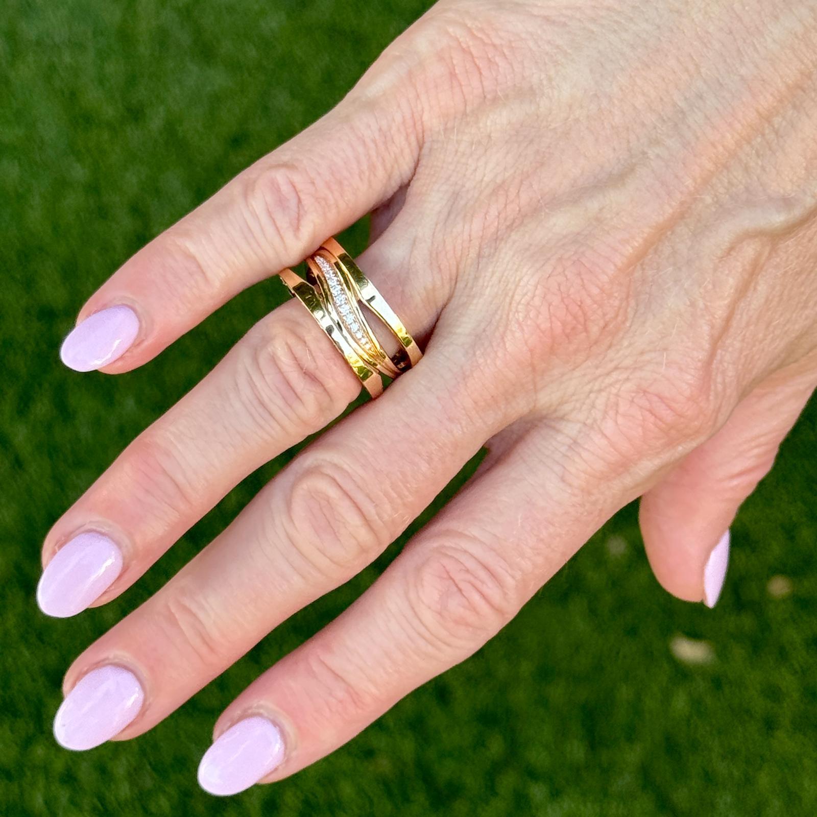 Bvlgari B.zero1 Legend Gold 18 Karat Rose Gold Ring with Diamonds Size 55 B&P NE In New Condition For Sale In Boca Raton, FL