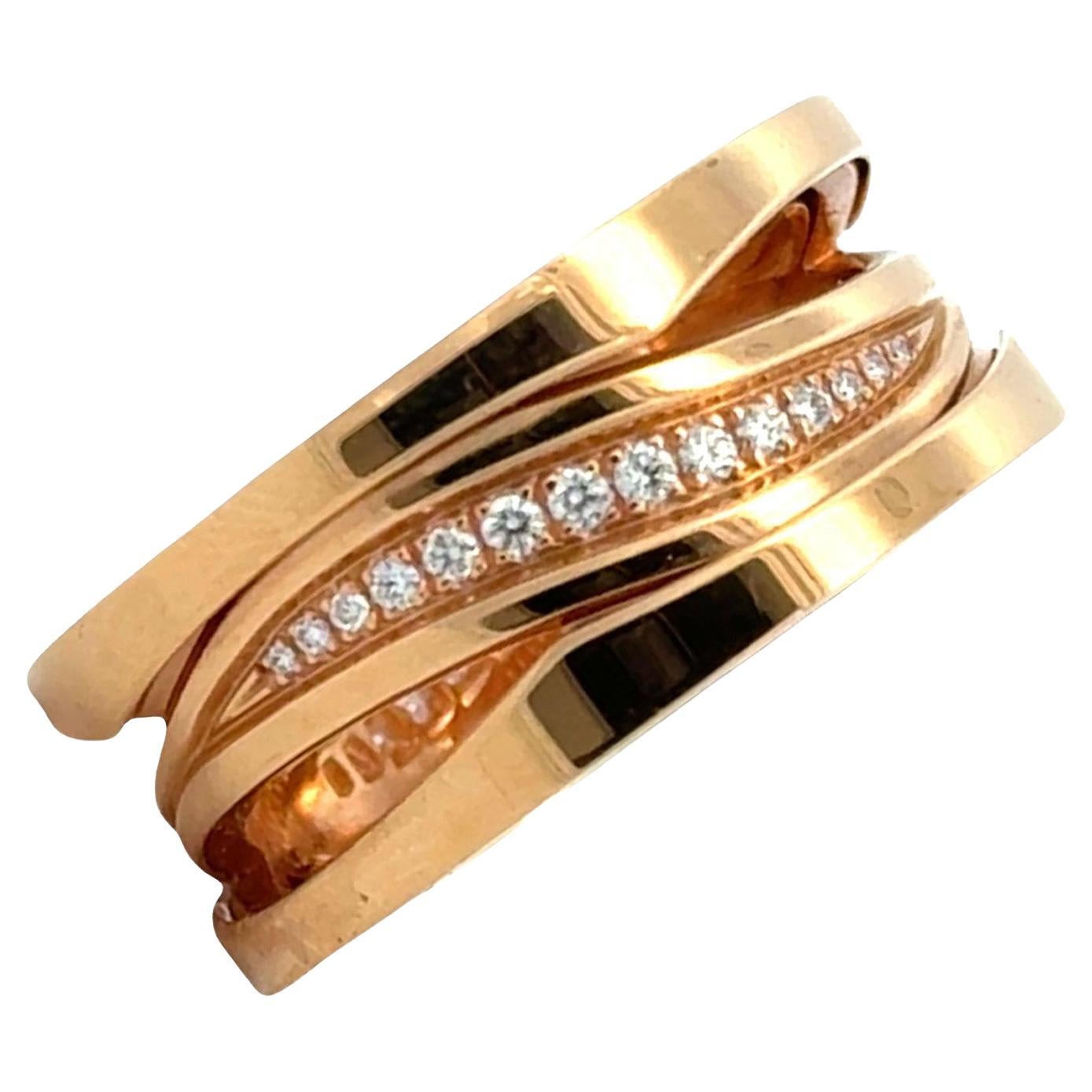 Bvlgari B.zero1 Legend Gold 18 Karat Rose Gold Ring with Diamonds Size 55 B&P NE For Sale