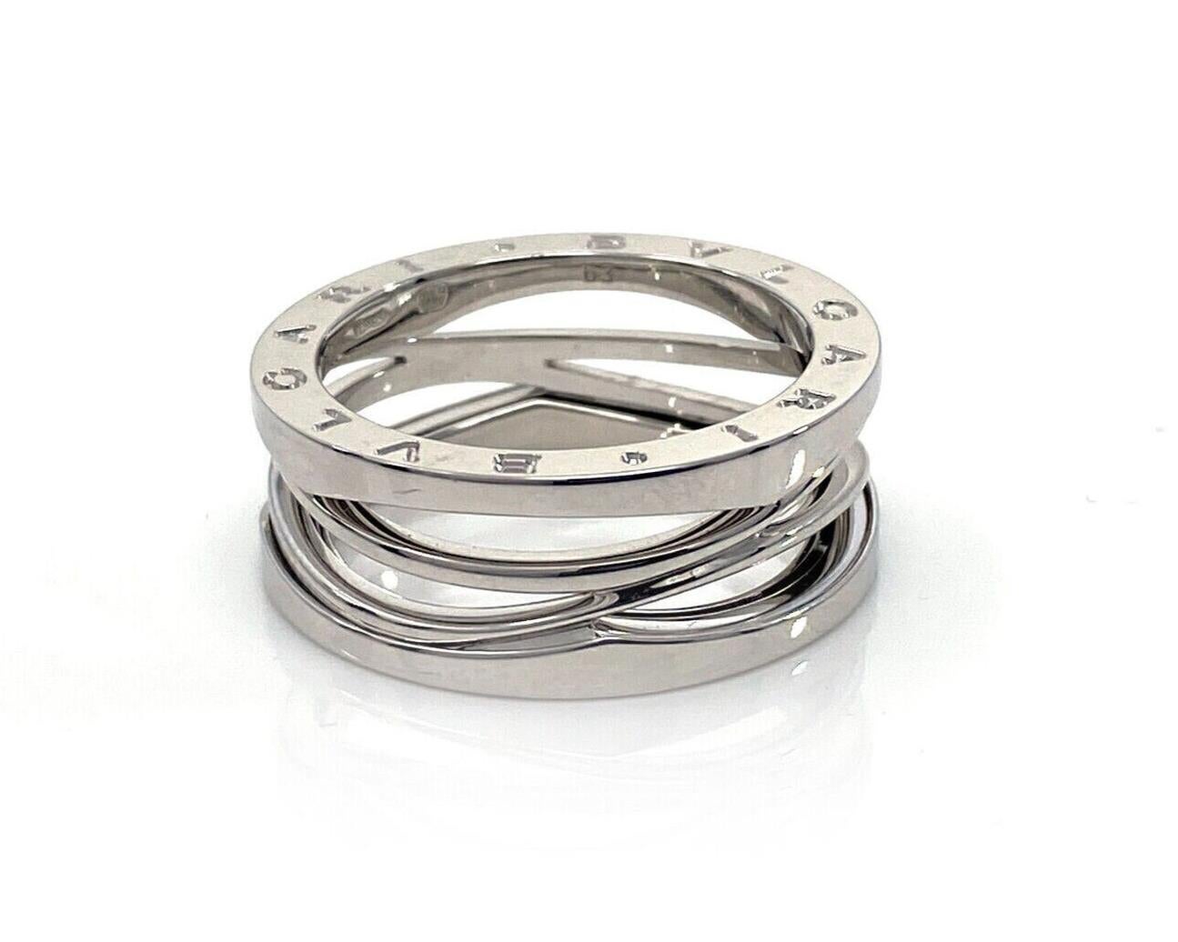 Anello Bvlgari B.zero1 Legend Wave in oro bianco 18 carati con certificato Taglia 10 / EU 63 In condizioni ottime in vendita a Boca Raton, FL