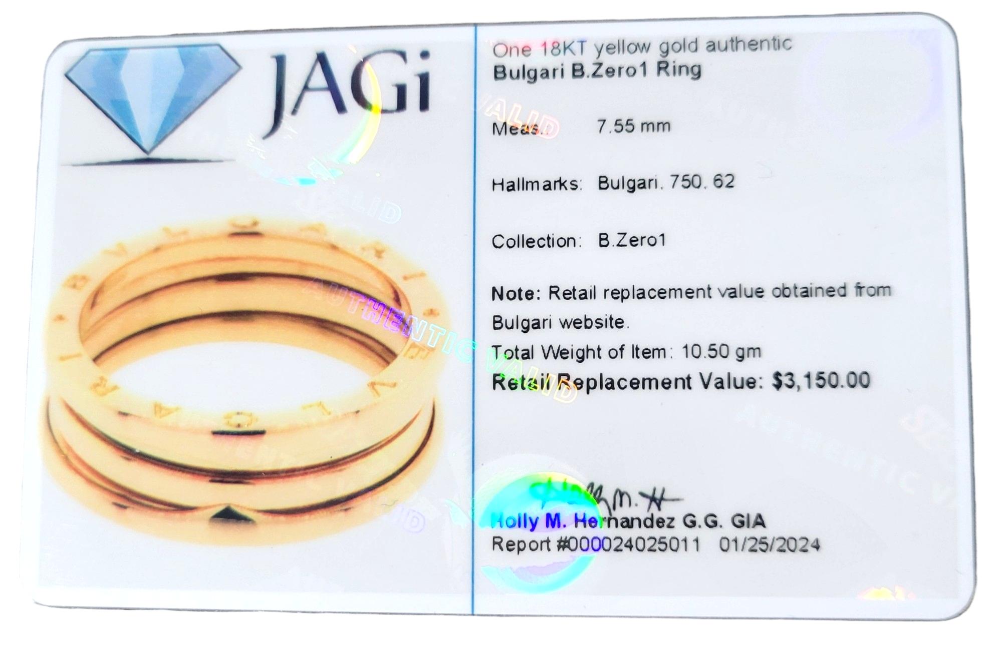 Bvlgari B.ZERO1, bague moderne à trois anneaux en or jaune 18 carats avec logo gravé en vente 5