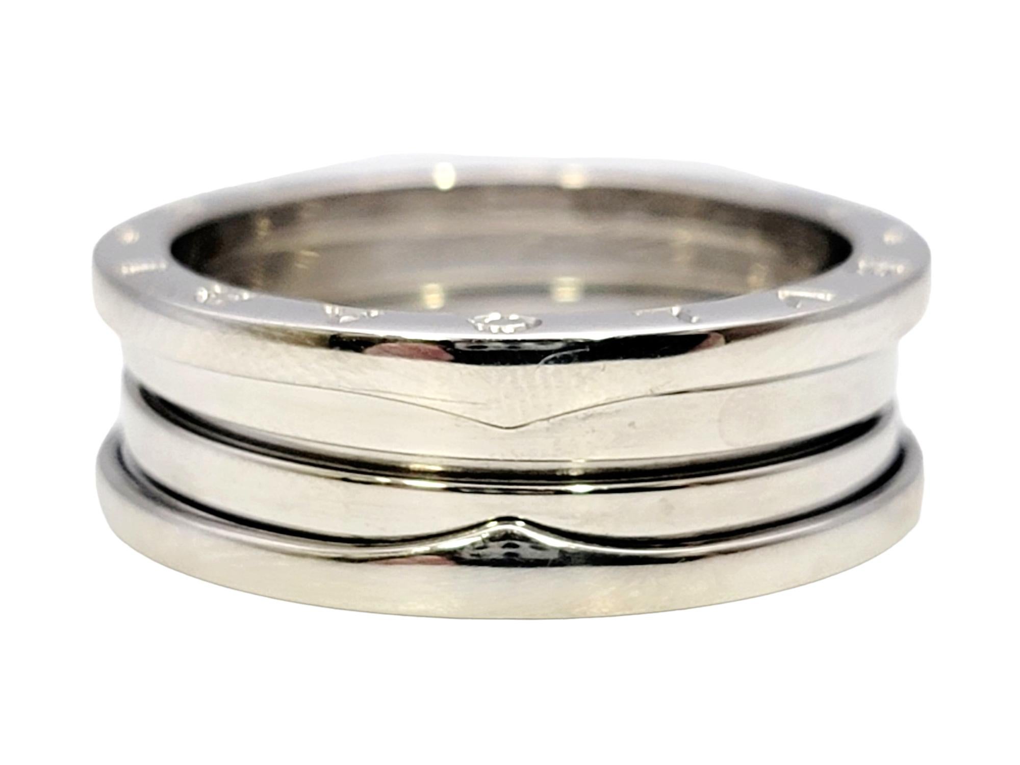 Bvlgari B.ZERO1 Logo Etched Three-Band Wide Modern Band Ring 18 Karat White Gold In Good Condition For Sale In Scottsdale, AZ