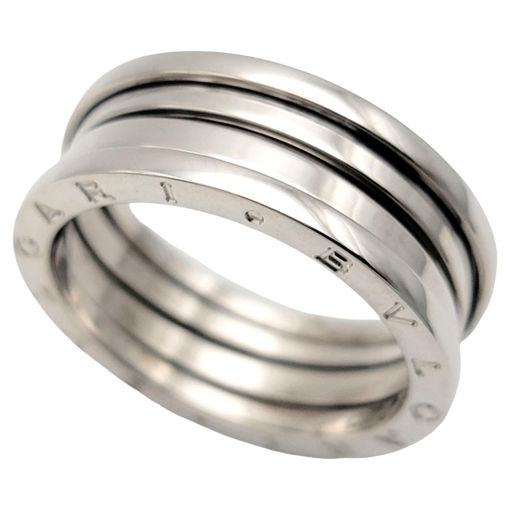 Bvlgari B.ZERO1 Logo Etched Three-Band Wide Modern Band Ring 18 Karat White Gold For Sale