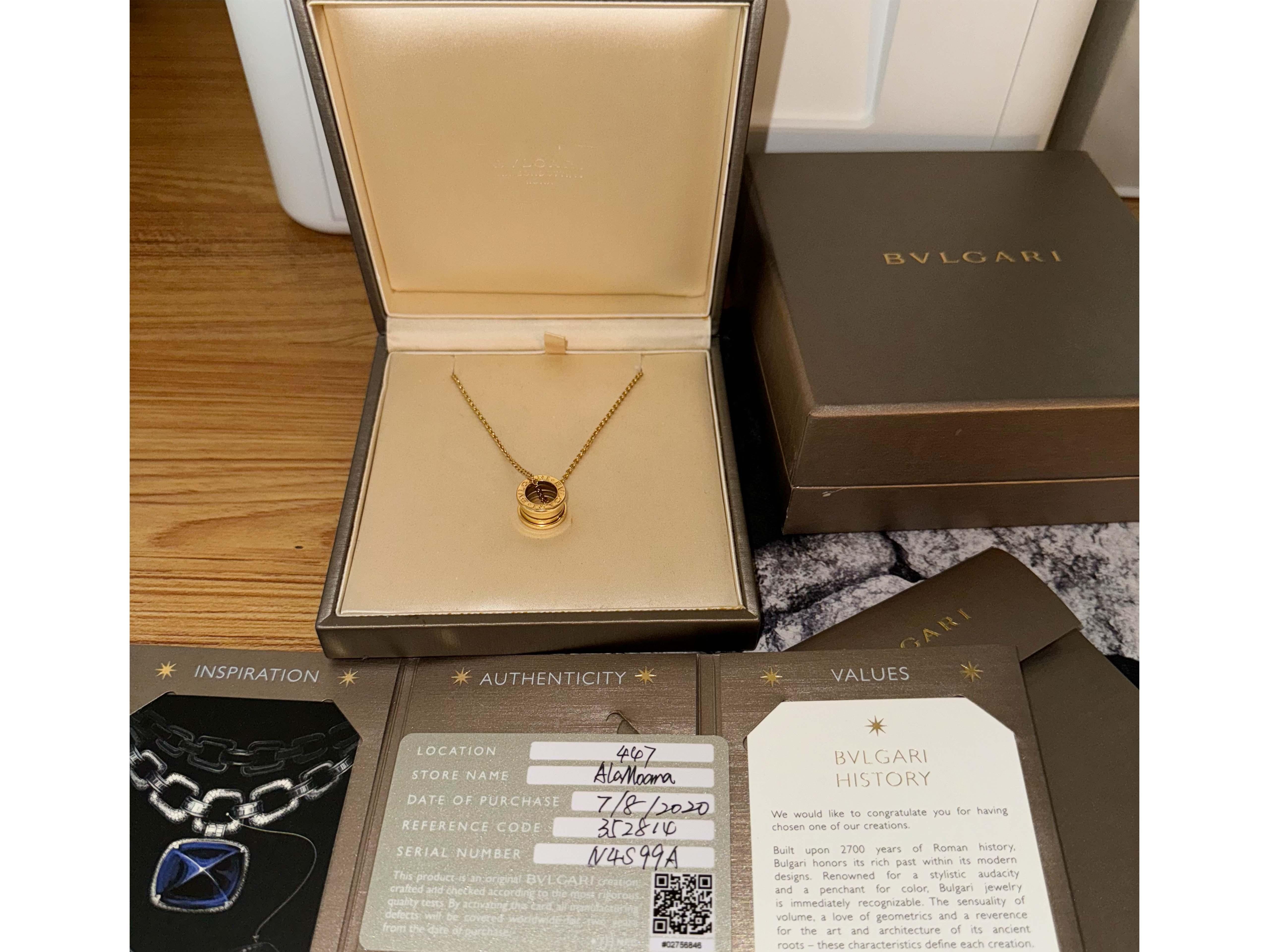Women's or Men's BVLGARI B.ZERO1 Necklace 18k Yellow Gold With Box and Papers For Sale