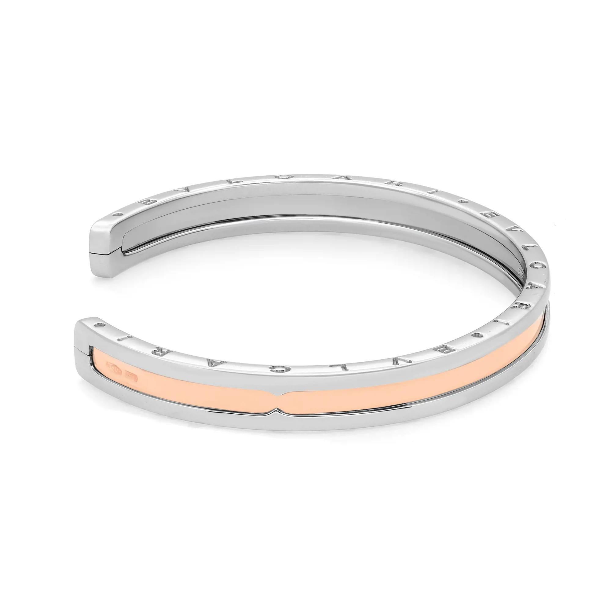 Offener Armreif von Bvlgari B.Zero1 aus 18 Karat Roségold und Edelstahl Gr. S-M im Zustand „Neu“ in New York, NY