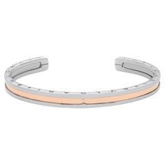 Bvlgari B.Zero1 Open Cuff Bangle Bracelet 18K Rose Gold & Stainless Steel Sz S-M