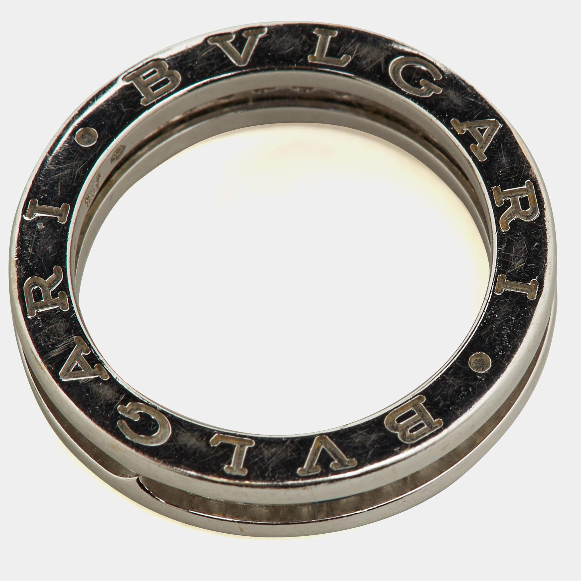Women's Bvlgari B.Zero1 Pave Diamond 18K White Gold 1-Band Ring Size 55 For Sale