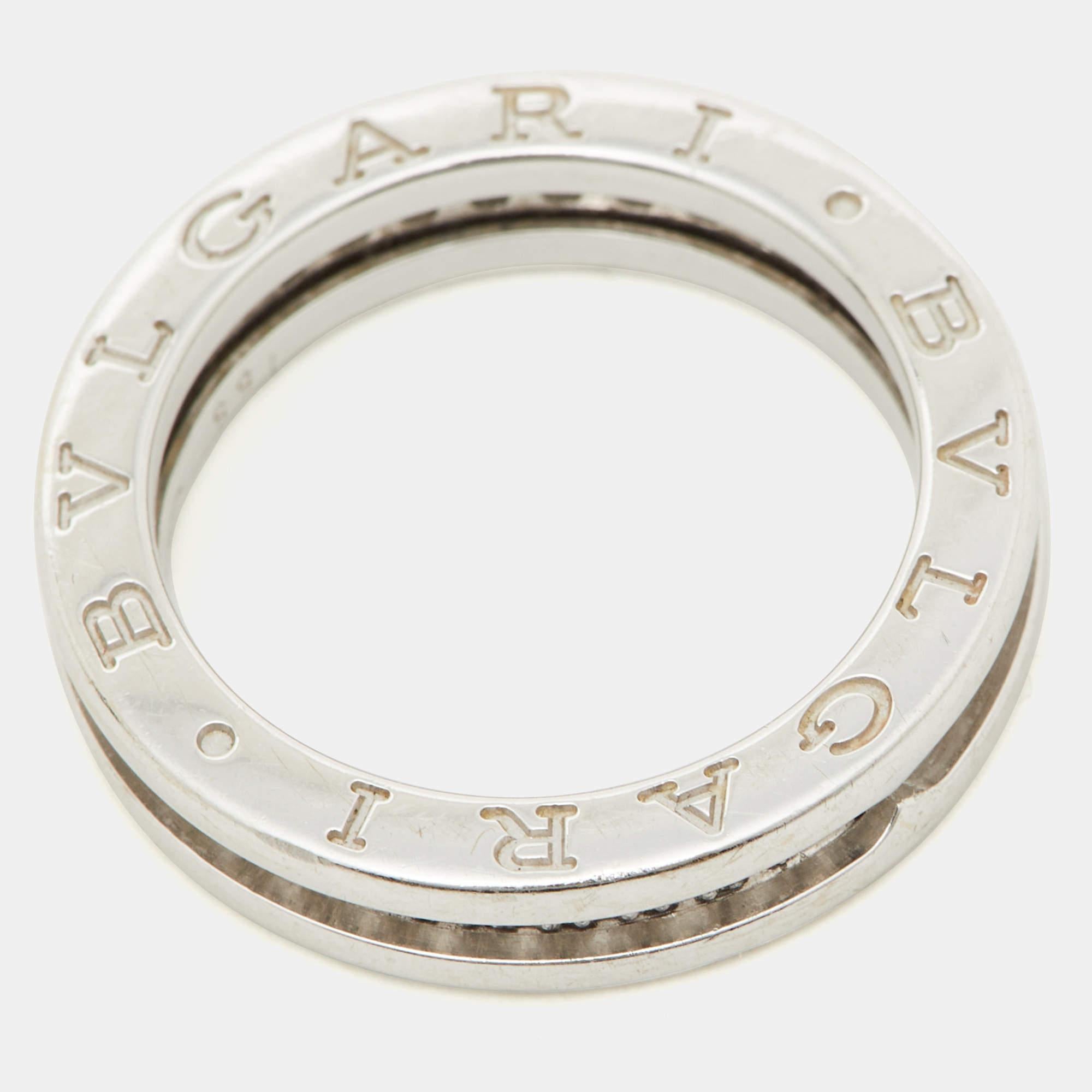 Bvlgari B.Zero1 Pave Diamond 18K White Gold 1-Band Ring Size 55 For Sale 2