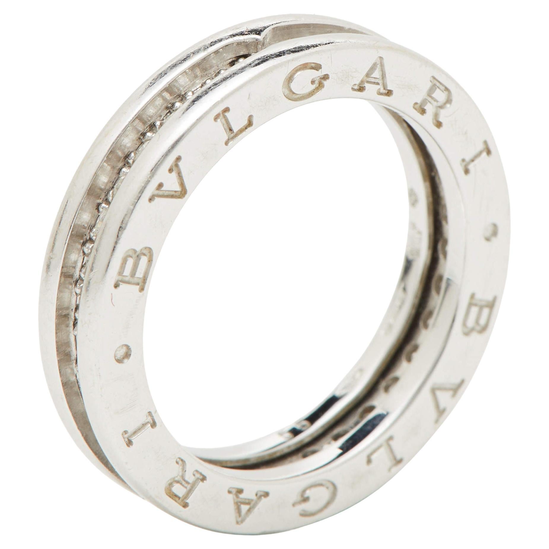 Bvlgari B.Zero1 Pave Diamond 18K White Gold 1-Band Ring Size 55
