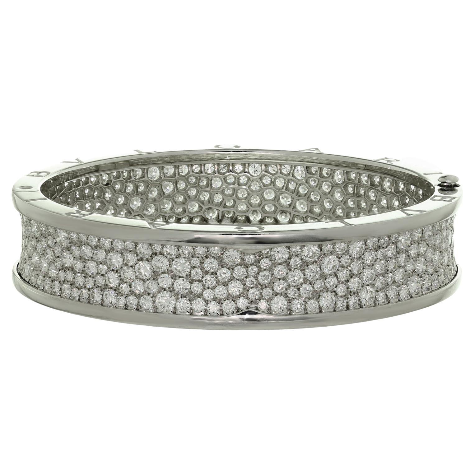 Bvlgari B.Zero1 Pave Diamond White Gold Bangle Bracelet Small Papers