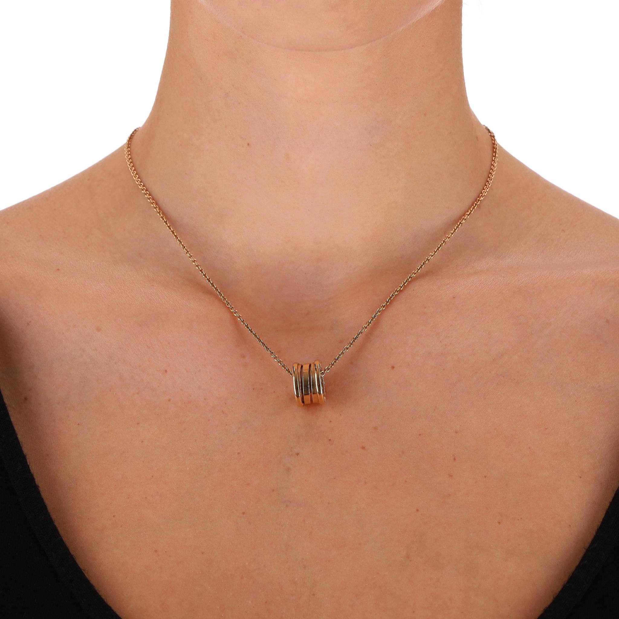 We Adore - Collana a catena con ciondolo Bvlgari B.Zero1 in oro rosa 18k

Della collezione Bvlgari B.Zero1 è questa collana realizzata in oro rosa 18 carati.

Caratterizzato dall'inconfondibile design a spirale del marchio e montato su una catena in