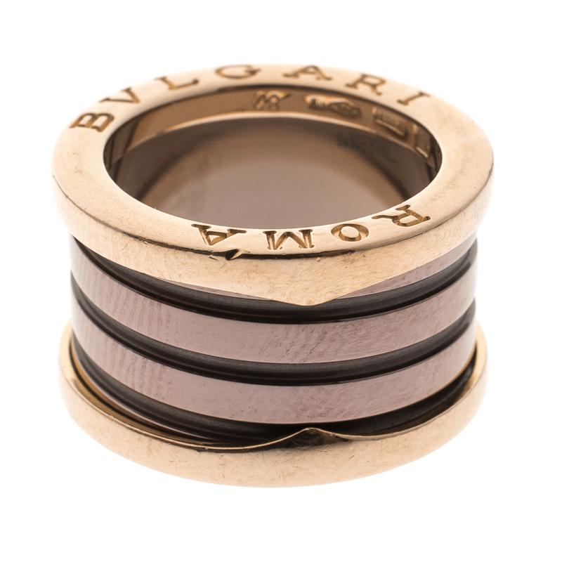 For the woman who has a refined taste in fine jewellery, Bvlgari brings her this immaculately crafted ring that has been made to be praised. The ring has a rather modern style of 4 bands, two of which are in 18k rose gold and the other two in bronze