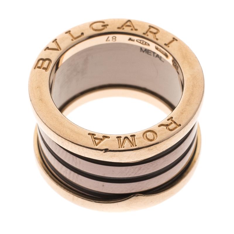 Bvlgari B.zero1 Roma 4-Band Bronze Ceramic 18k Rose Gold Ring Size 48 In Good Condition In Dubai, Al Qouz 2