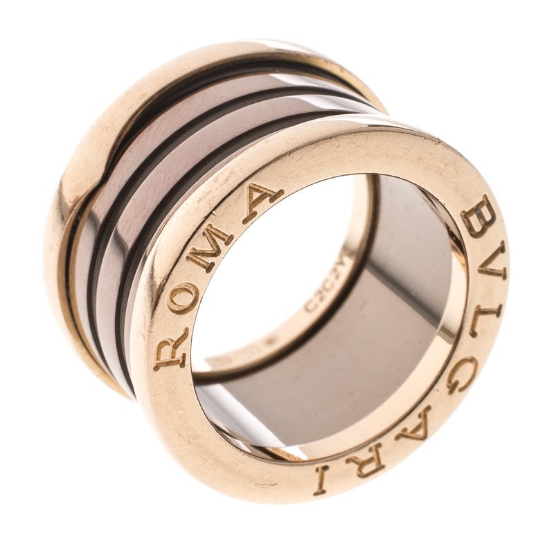 Bvlgari B.zero1 Roma 4-Band Bronze Ceramic 18k Rose Gold Ring Size 48
