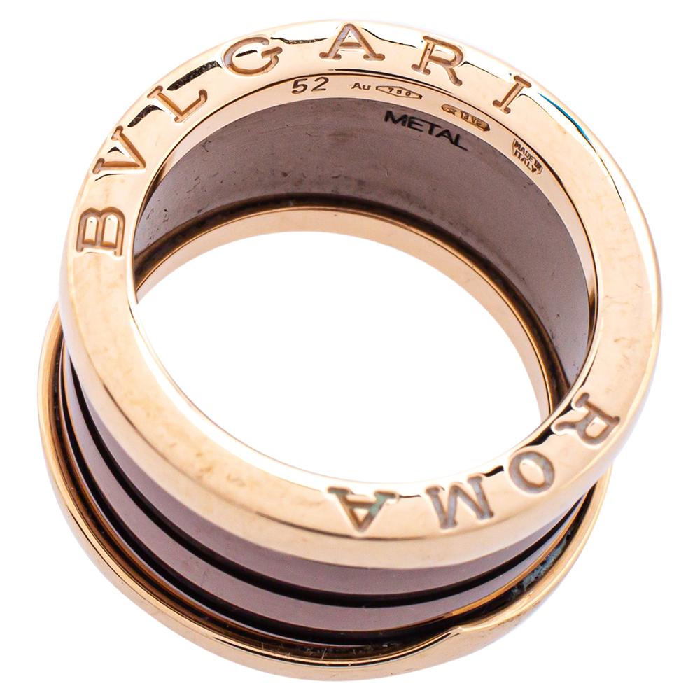 Bvlgari B.Zero1 Roma Bronze Ceramic 18K Rose Gold 4-Band Ring Size 52 In Fair Condition In Dubai, Al Qouz 2