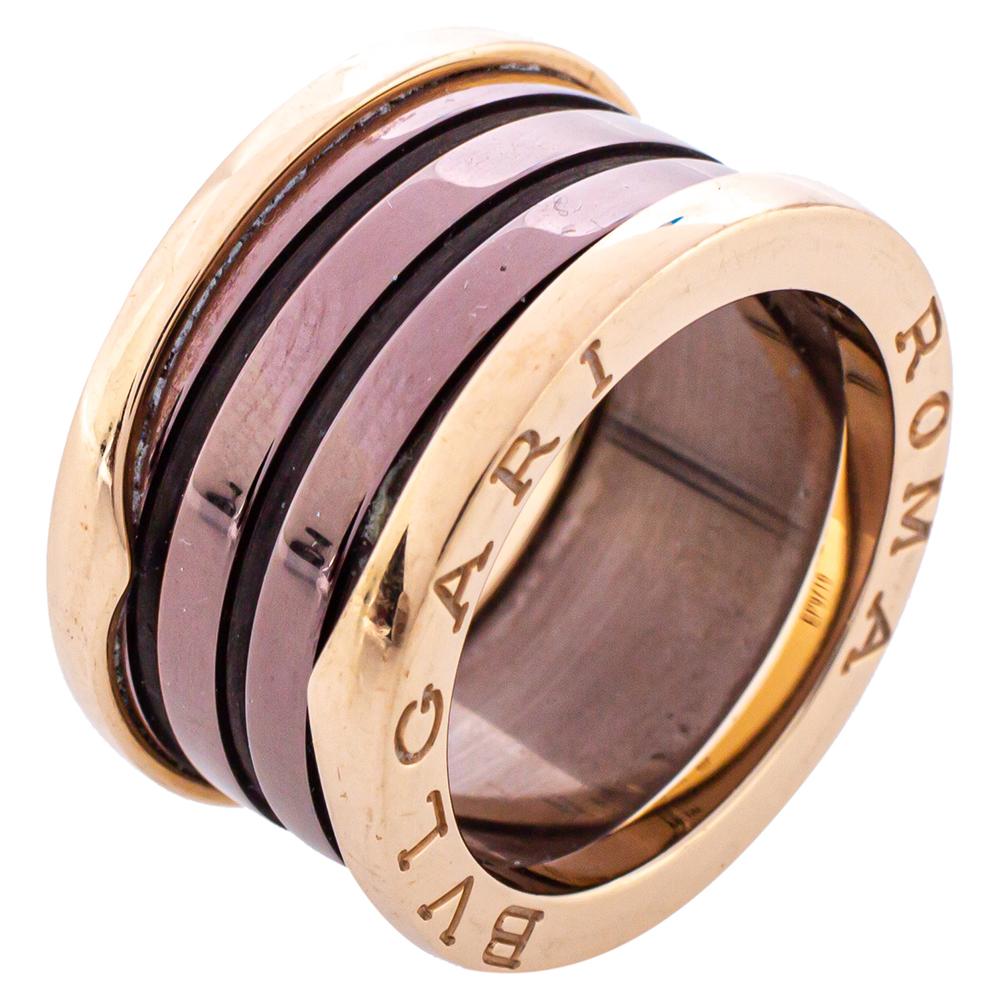 Women's Bvlgari B.Zero1 Roma Bronze Ceramic 18K Rose Gold 4-Band Ring Size 52