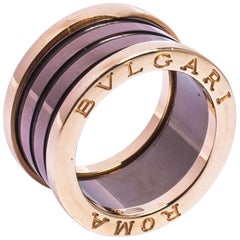 Bvlgari B.Zero1 Roma Bronze Ceramic 18K Rose Gold 4-Band Ring Size 52