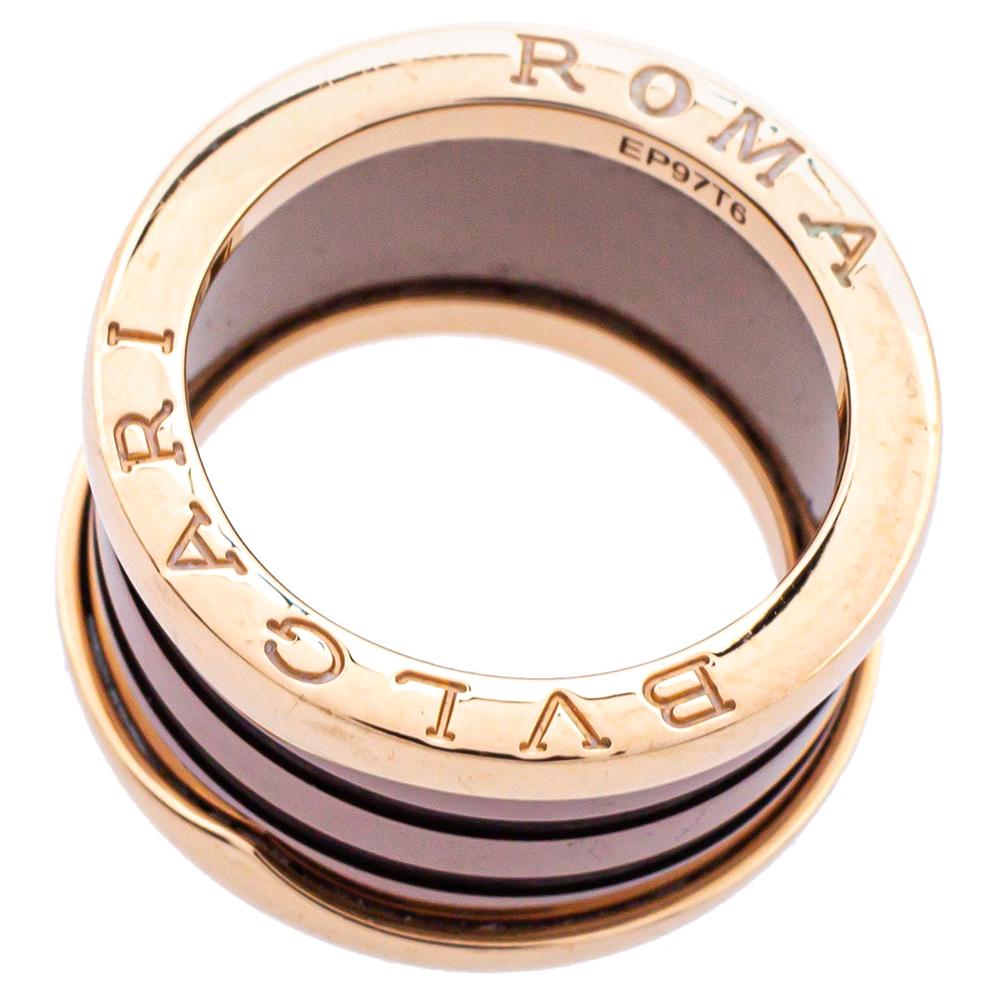 Bvlgari B.Zero1 Roma Bronze Ceramic 18K Rose Gold 4-Band Ring Size 52