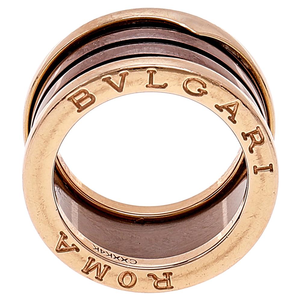 Bvlgari B.Zero1 Roma Bronze Ceramic 18K Rose Gold 4-Band Ring Size 53 In Good Condition In Dubai, Al Qouz 2